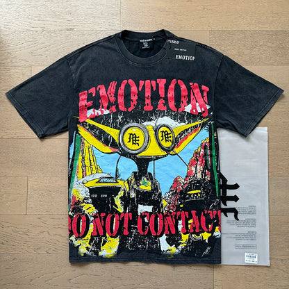 Fashion Brand MIXED EMOTION T-shirts Men Women Couple Streetwear Angel Print Summer Top Tee Round Neck Short Sleeve