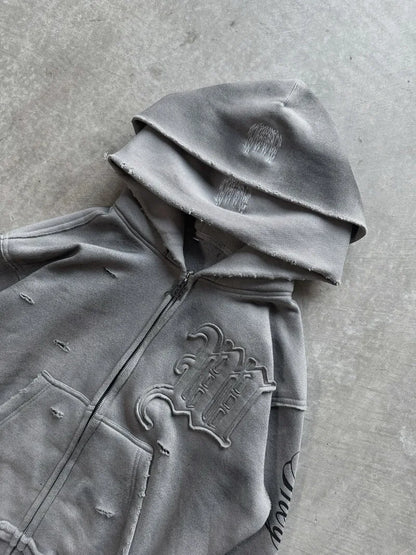 Y2K Harajuku Punk Gothic Loose Hooded Sweatshirt American Embroidered Patch Casual Double Hooded High Street Retro Sports Sui