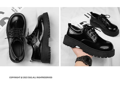 Couple's casual leather shoes Four Season thick sole anti slip comfort men's and women's workwear shoes plus size lace up shoes