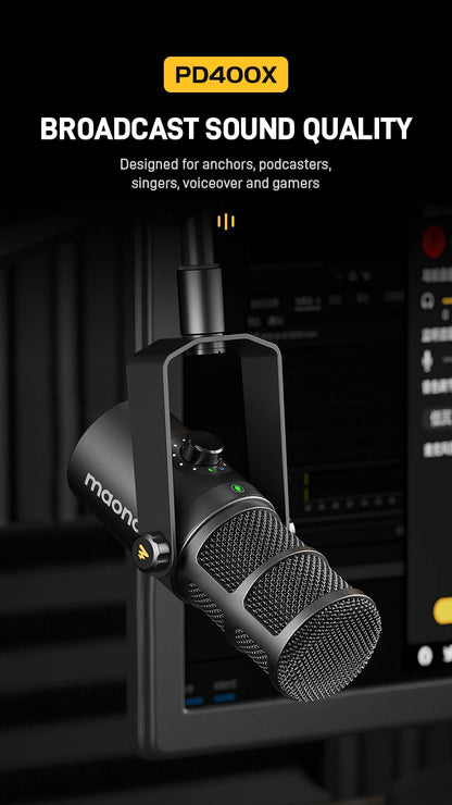maono PD400X USB/XLR Dynamic Microphone All Metal With One-Touch Mute Headphone Jack And Volume Control For Podcasting Streaming