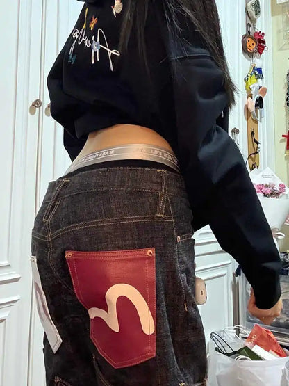 Women's Baggy Cargo Jeans Abi Y2k Japanese Streetwear Hip-pop Goblin Core Cyber Punk Denim Pants Grunge Designer Harajuku Cowboy