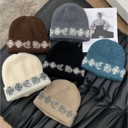 Unisex Fashion Streetwear Headwear,  Black Knitted Beanie Hat, Gothic Cross Pattern Warm Winter Cap,Soft Elastic Knit Hat 1PC