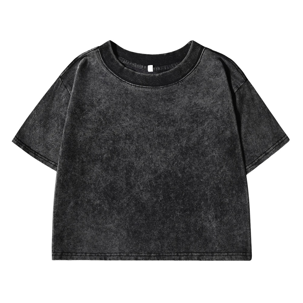 Solid Slim Washed T-Shirt Female Fashion Soft Cotton Streetwear Casual Sport Short Sleeve Cool Retro Crop Clothing For Women