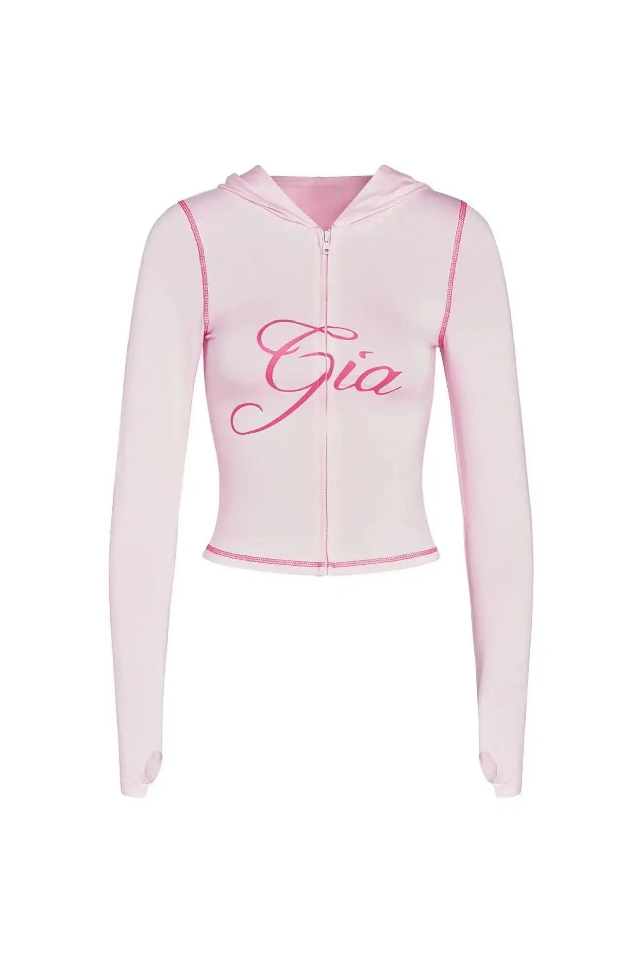 Gia zip-up cap long sleeve high spring top & low waist micro flared pants