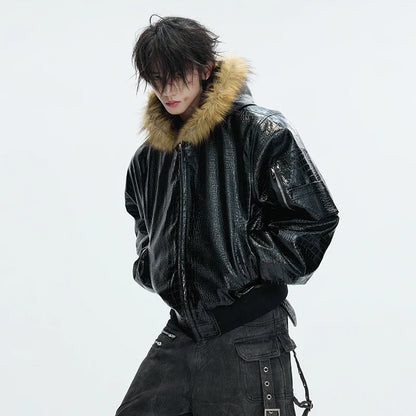 LUZHEN 2025 Winter New Original Reversible Wear Leopard Print Fur Hooded Padded Coat Men's Fashion Street Leather Parkas JY5630