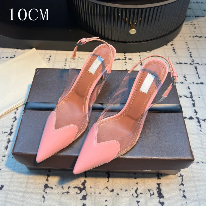 2026 New Design Heart-shaped Pointed Toe Backless Cool Shoes for Women Fashionable Transparent High-Heeled Bao Head Shoe