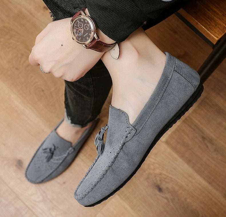 Fashion suede tassel men's casual leather shoes sneakers for lazy people  comfortable driving shoes