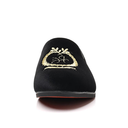 Men's Leather Shoes Velvet Embroidery Pointed Dress Shoes Men's Business Shoes Soft Soled Loafers Casual Flat Shoes