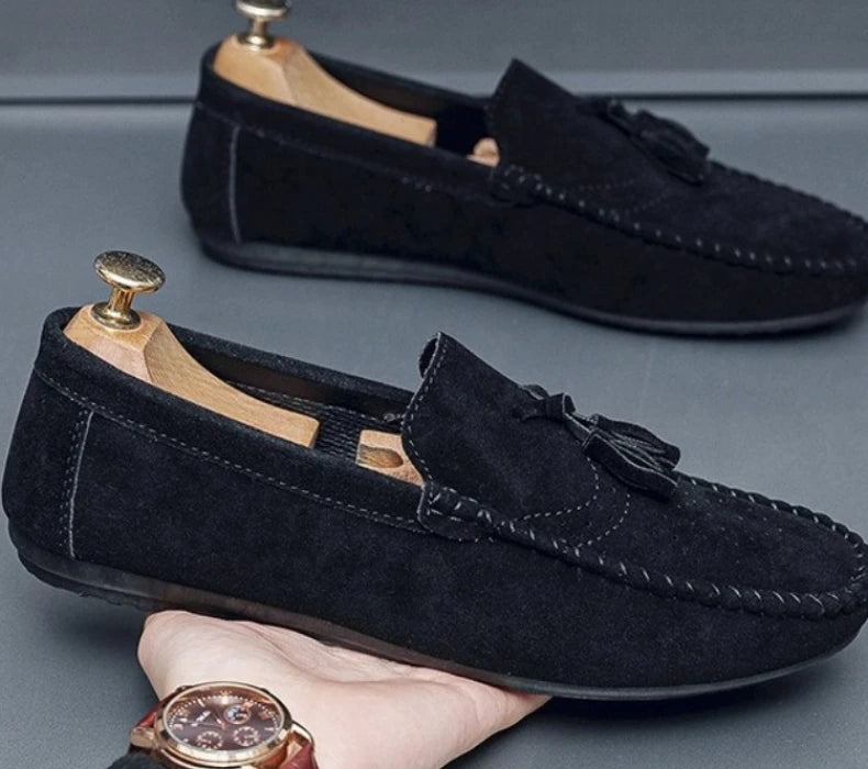 Fashion suede tassel men's casual leather shoes sneakers for lazy people  comfortable driving shoes