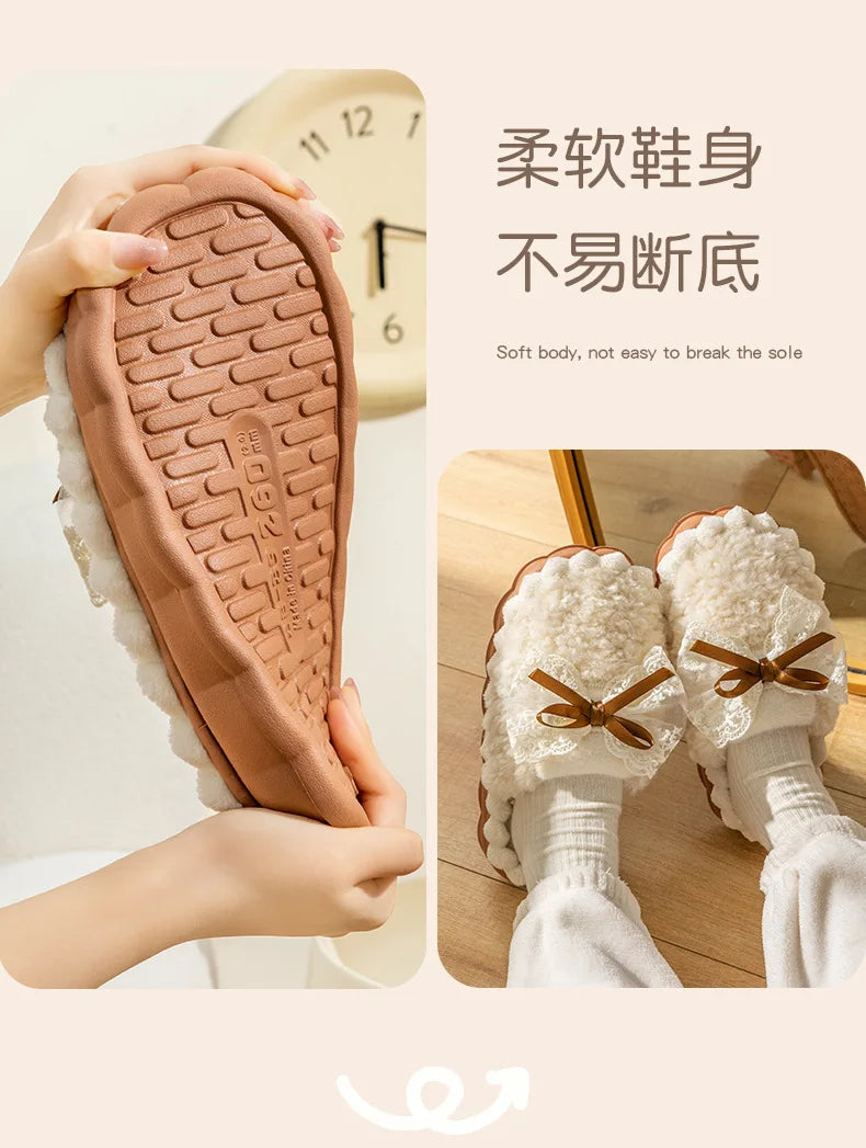 2026 New Women's Plush Slippers - Bow Detail Winter House Shoes, Ultra-Soft Non-Slip Indoor Slippers for Home&Maternity Comfort