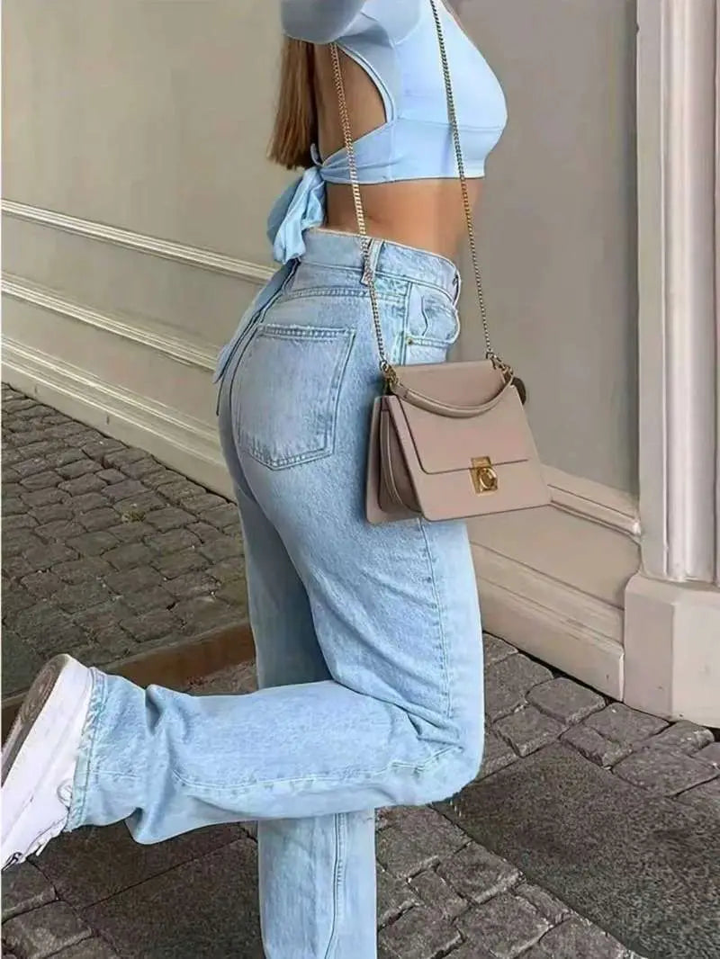 Women's High Waisted Baggy Jeans Denim Pants Y2K Aesthetic Vintage Design Loose Fit Comfortable Female Daily Casual Clothing