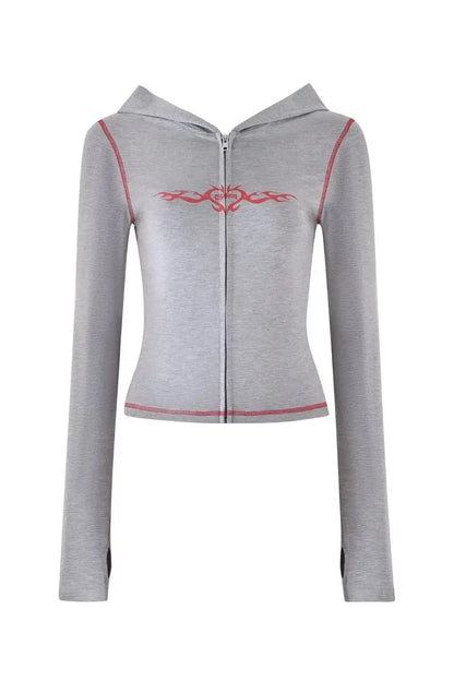 Gia zip-up cap long sleeve high spring top & low waist micro flared pants