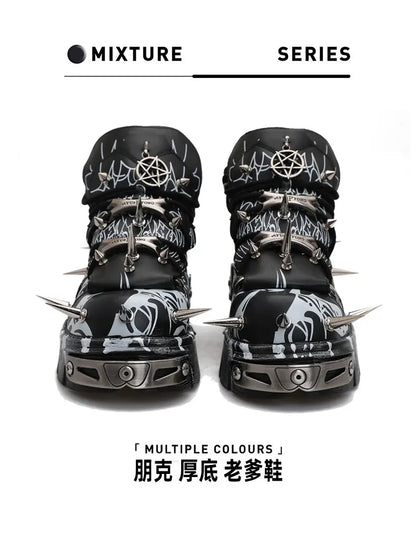 2026 New Original Design Graffiti Platform Men's and Women's Dark Rivets Rock Punk Heightening Muffin Casual Dad Shoes