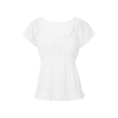 Y2K Fairy Grunge Crop Top for Women Short Sleeve Lace Patchwork T-Shirt Aesthetic Slim Fit Cute Babydoll Top Tees