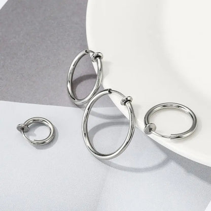 2Pcs Small Hoop Spring Ear Clips Earrings For Women Men Stainless Steel Painless No Piercing Stealth Fake Ear Jewelry 8-16mm