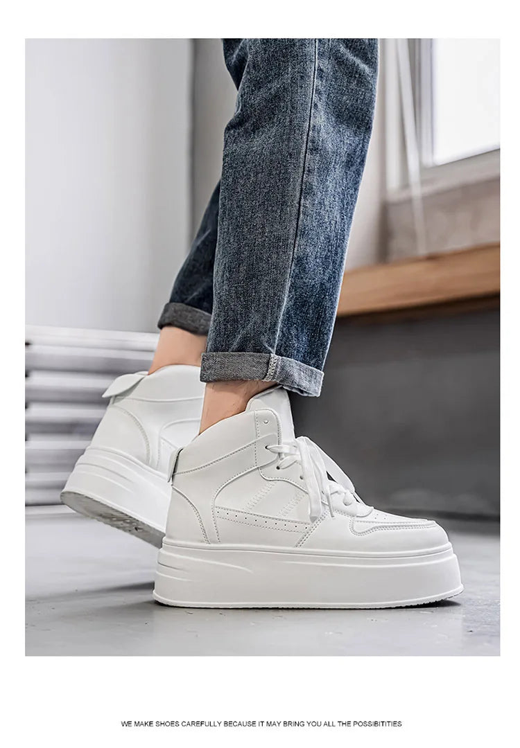 New 2025 Men's Thick Bottom Sneakers Spring Autumn Style Breathable Anti-Slip Heightening Casual Sports Platform Shoes