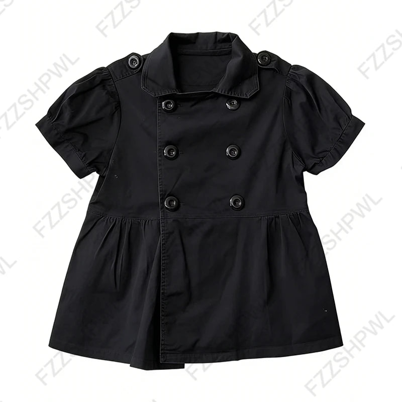Y2K Vintage Aesthetics Women's Blouse Sexy Slim Fit Chic Button Design High-Neck Short-Sleeve T-Shirt Fashion Female Streetwear