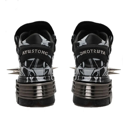 2026 New Original Design Graffiti Platform Men's and Women's Dark Rivets Rock Punk Heightening Muffin Casual Dad Shoes