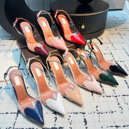 2026 New Design Heart-shaped Pointed Toe Backless Cool Shoes for Women Fashionable Transparent High-Heeled Bao Head Shoe