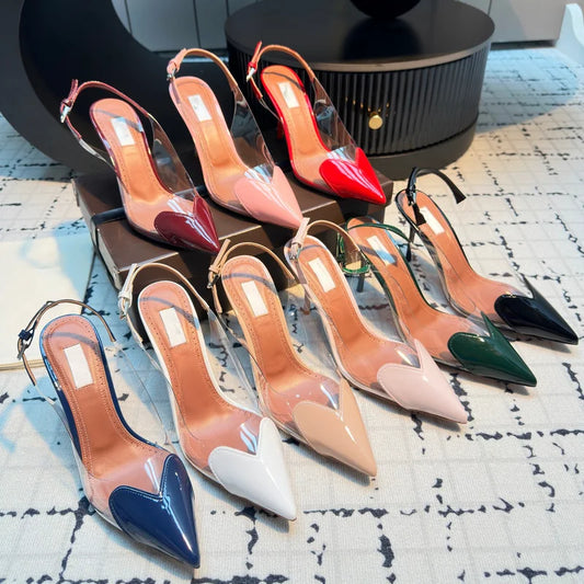 2026 New Design Heart-shaped Pointed Toe Backless Cool Shoes for Women Fashionable Transparent High-Heeled Bao Head Shoe