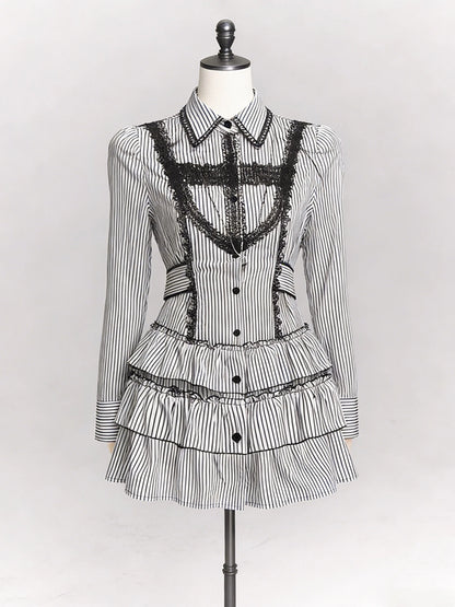 Vintage 3 Piece Skirt Suit Women Kawaii Ruffles Cardigan Outwear Bodycon Vest Blouse + Slim Y2k Skirts Evening Party Lolita Sets