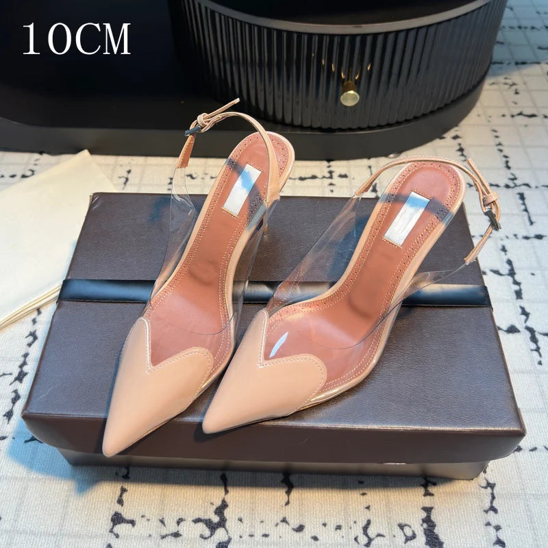 2026 New Design Heart-shaped Pointed Toe Backless Cool Shoes for Women Fashionable Transparent High-Heeled Bao Head Shoe