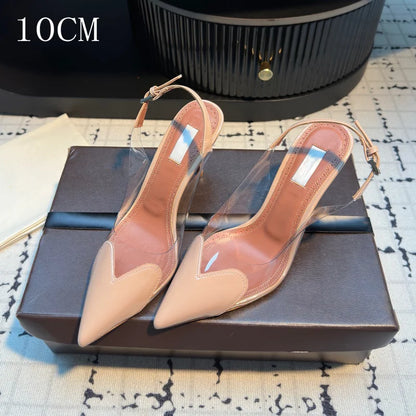 2026 New Design Heart-shaped Pointed Toe Backless Cool Shoes for Women Fashionable Transparent High-Heeled Bao Head Shoe