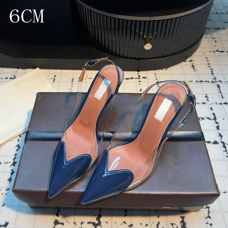 2026 New Design Heart-shaped Pointed Toe Backless Cool Shoes for Women Fashionable Transparent High-Heeled Bao Head Shoe