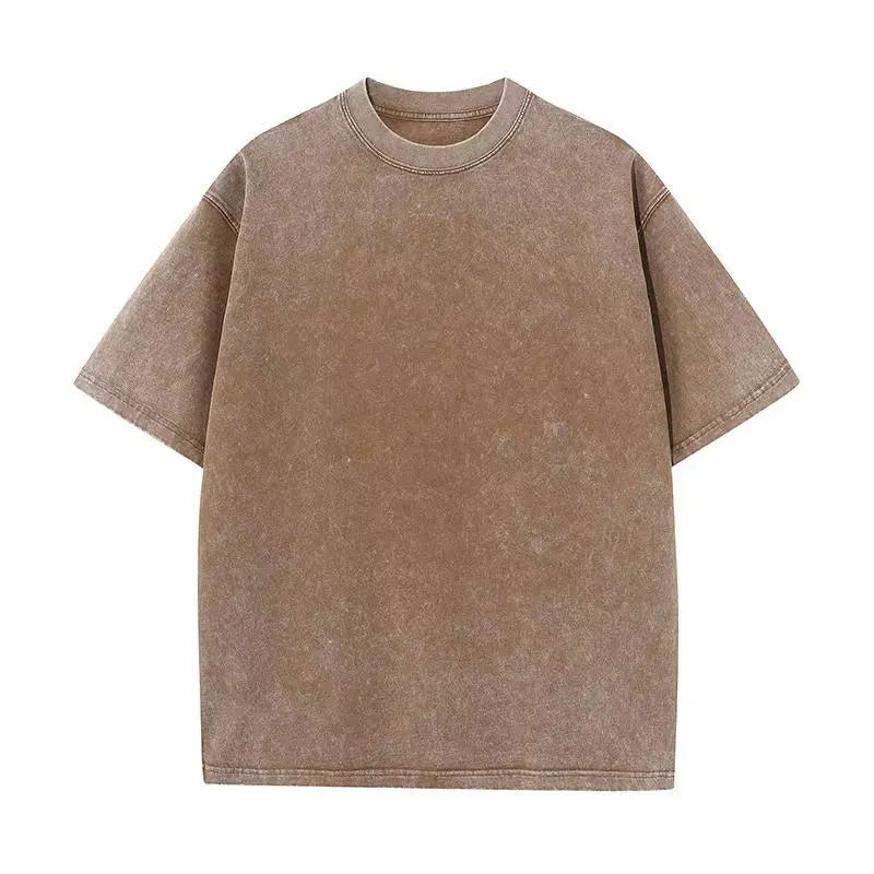 American Style Retro Heavyweight Solid Color Short Sleeved T-shirt Men Women Summer Street Trendy Washed Old Oversized Clothes