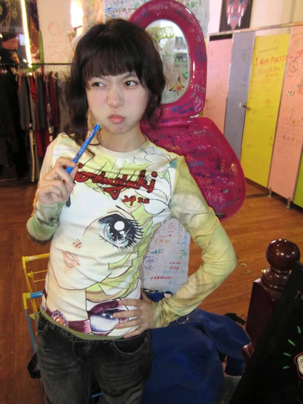 Karrram Japanese Y2k Anime Print T-shirt 2000s Aesthetics Long Sleeve Tee Shirt Vintage Harajuku Slim Tops Kawaii Lolita T Shirt