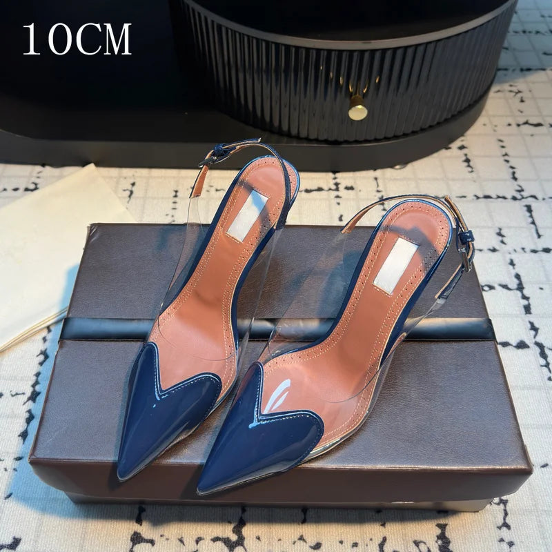 2026 New Design Heart-shaped Pointed Toe Backless Cool Shoes for Women Fashionable Transparent High-Heeled Bao Head Shoe
