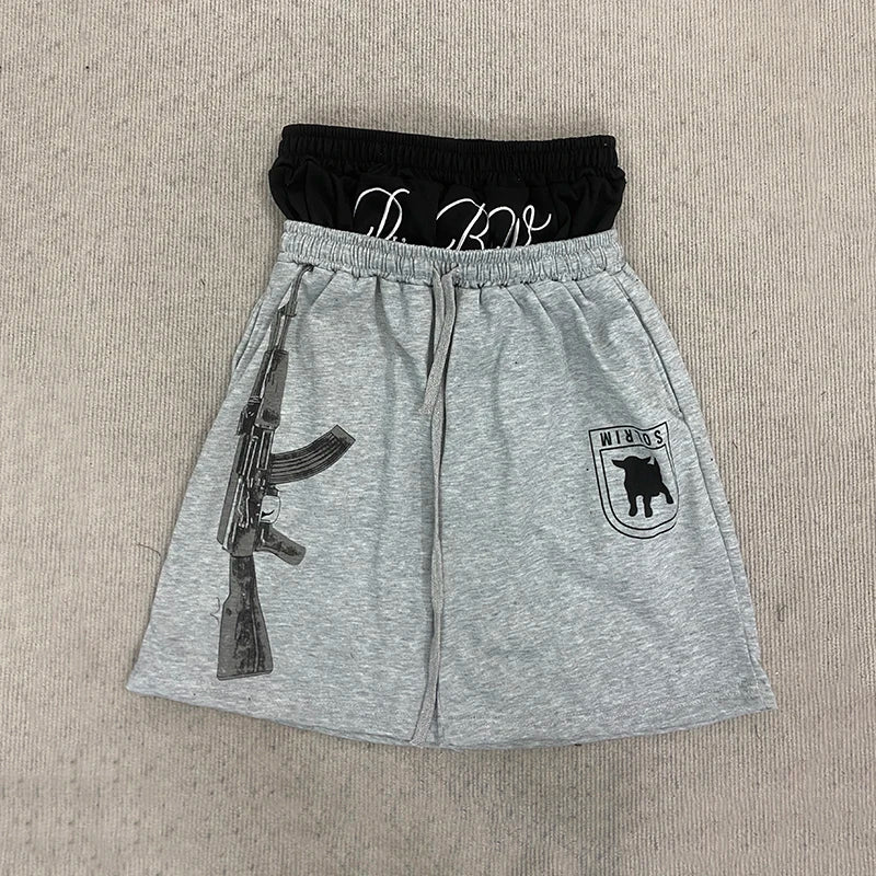 Summer Fashion Trend AK Printed Shorts Fake Two-Piece Double Waistband Casual Versatile Loose Five-Quarter Pants