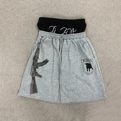 Summer Fashion Trend AK Printed Shorts Fake Two-Piece Double Waistband Casual Versatile Loose Five-Quarter Pants