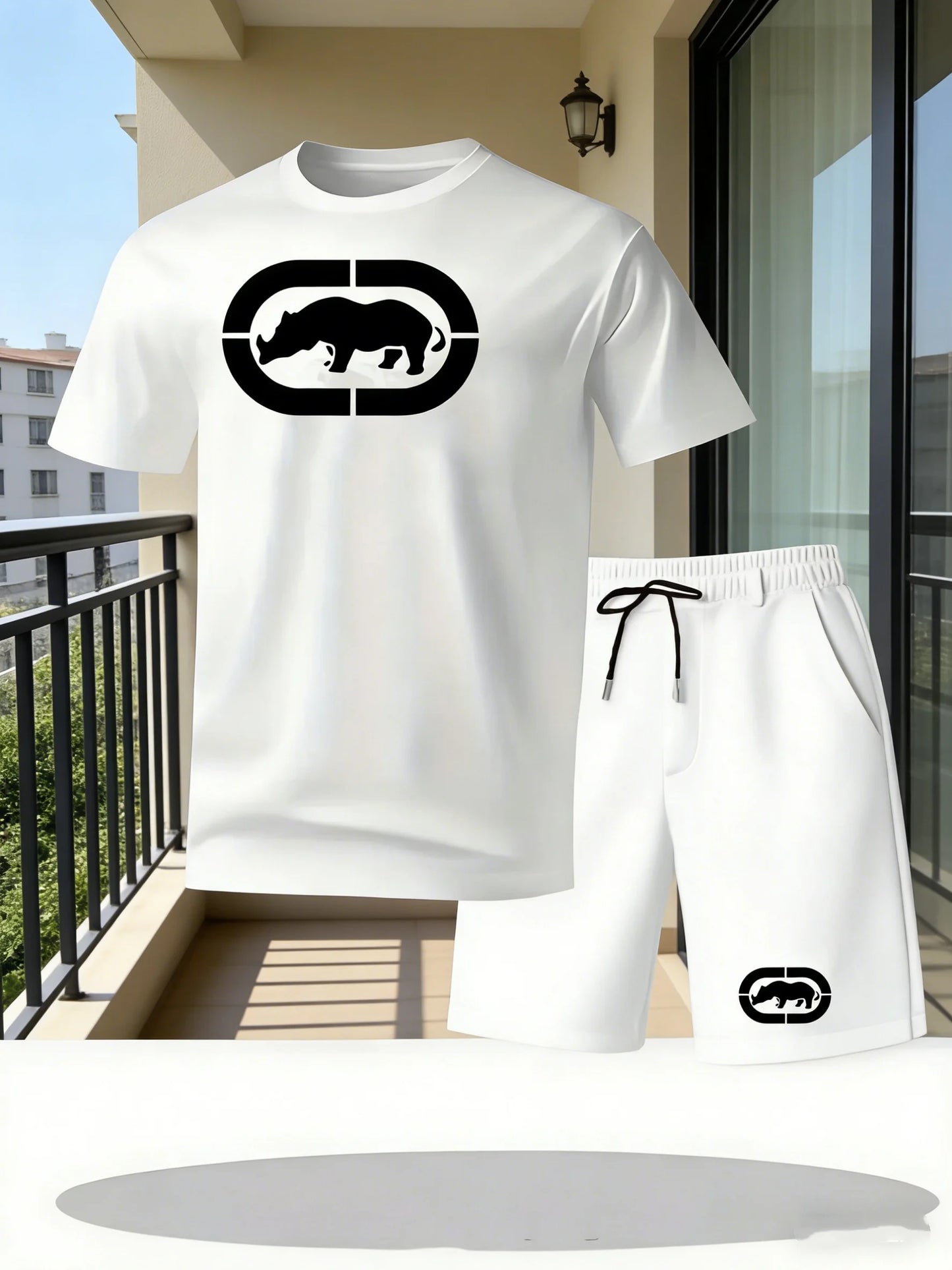 Men's summer breathable sportswear round neck short sleeved five quarter shorts lightweight and comfortable sports style set