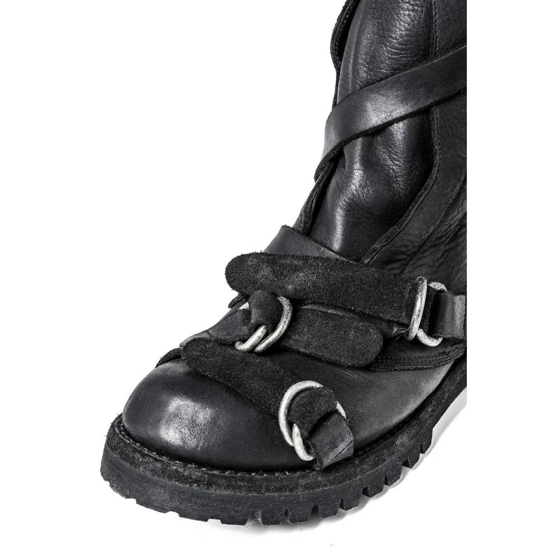 Yamamoto Style Dark Retro Vintage Motorcycle Boots Men's Real Leather Strap Boots Short Tube Belt Buckle Wasteland Fashion Shoes