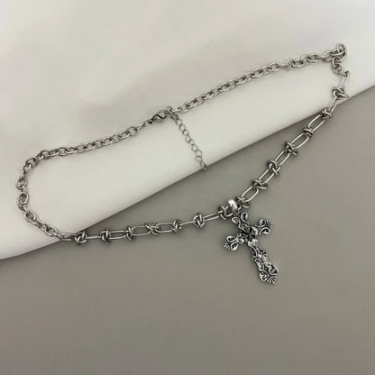 Vintage Cross Pendants Necklace for Women Kpop Punk Chain Necklaces Long Korean Fashion Retro Jewelry on The Neck Gift