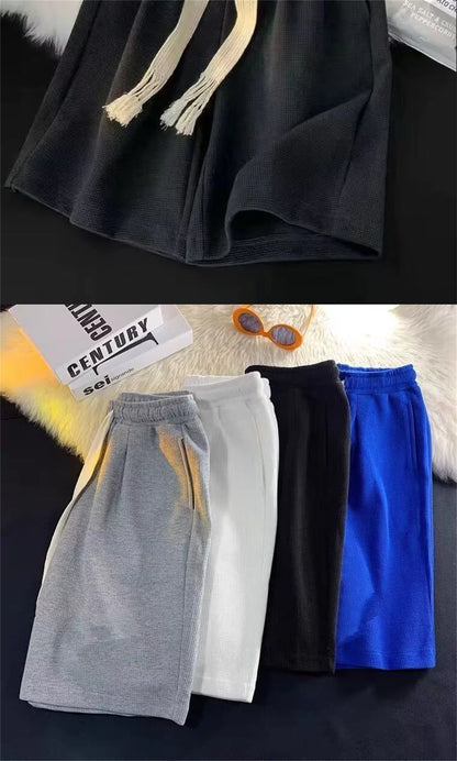 Solid Breathable Shorts Summer Men's Fashion Trendy Brand Lightweight Drawstring Basketball Sports Fitness Large Middle Pants