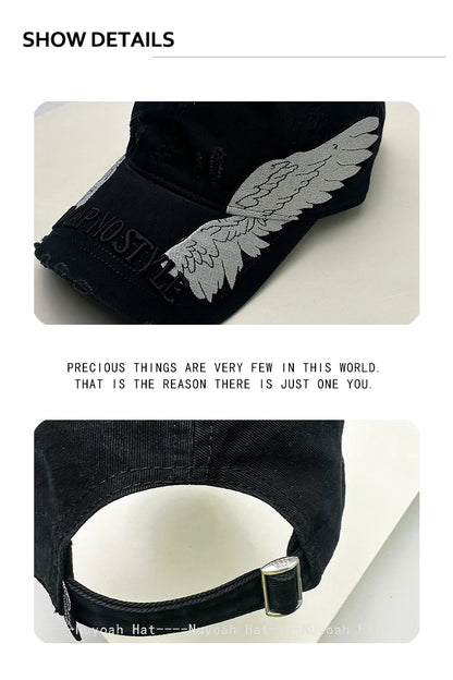 Korean Embroidered Letters Dual-bladed Angel Wings Baseball Hats New Men Women Sunshade Retro Versatile Fashion Peaked Caps ins