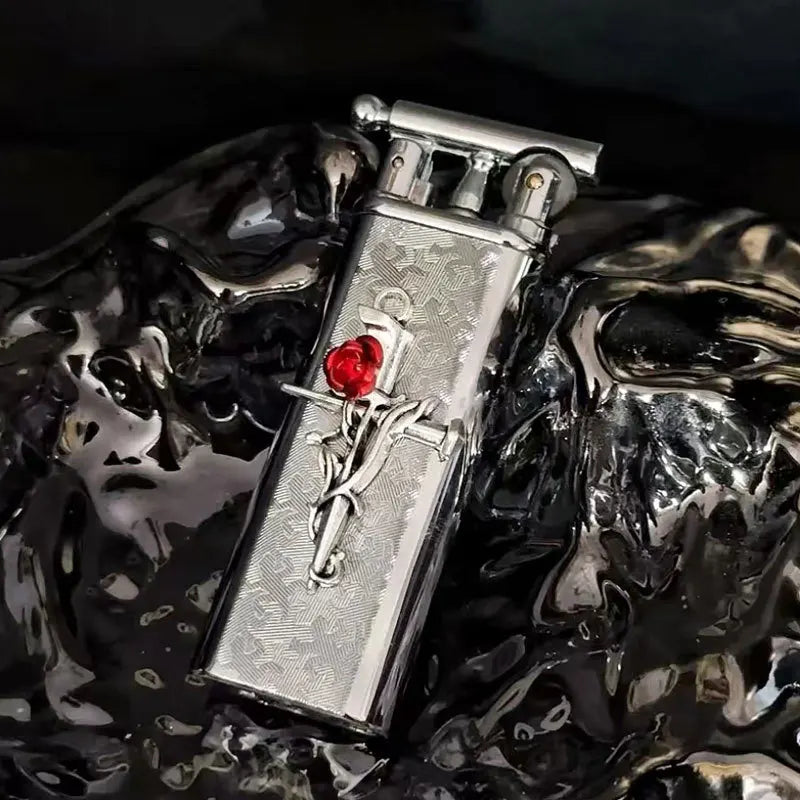 New high-end handmade retro cross outdoor lighter with metal grinding wheel and open flame portable lighter smoking gift
