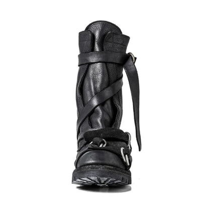 Yamamoto Style Dark Retro Vintage Motorcycle Boots Men's Real Leather Strap Boots Short Tube Belt Buckle Wasteland Fashion Shoes