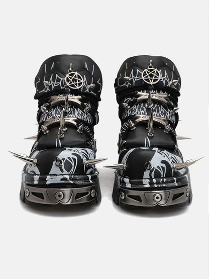 2026 New Original Design Graffiti Platform Men's and Women's Dark Rivets Rock Punk Heightening Muffin Casual Dad Shoes