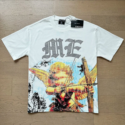 Fashion Brand MIXED EMOTION T-shirts Men Women Couple Streetwear Angel Print Summer Top Tee Round Neck Short Sleeve