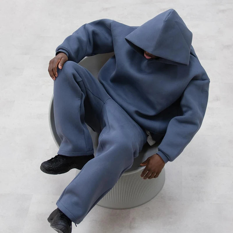 Male Autumn New 2 Piece Set Casual Solid Couple's Hooded Sweatshirt Loose Sweatpants Jogging Sweatshirt Trousers Outfits Suits ﻿