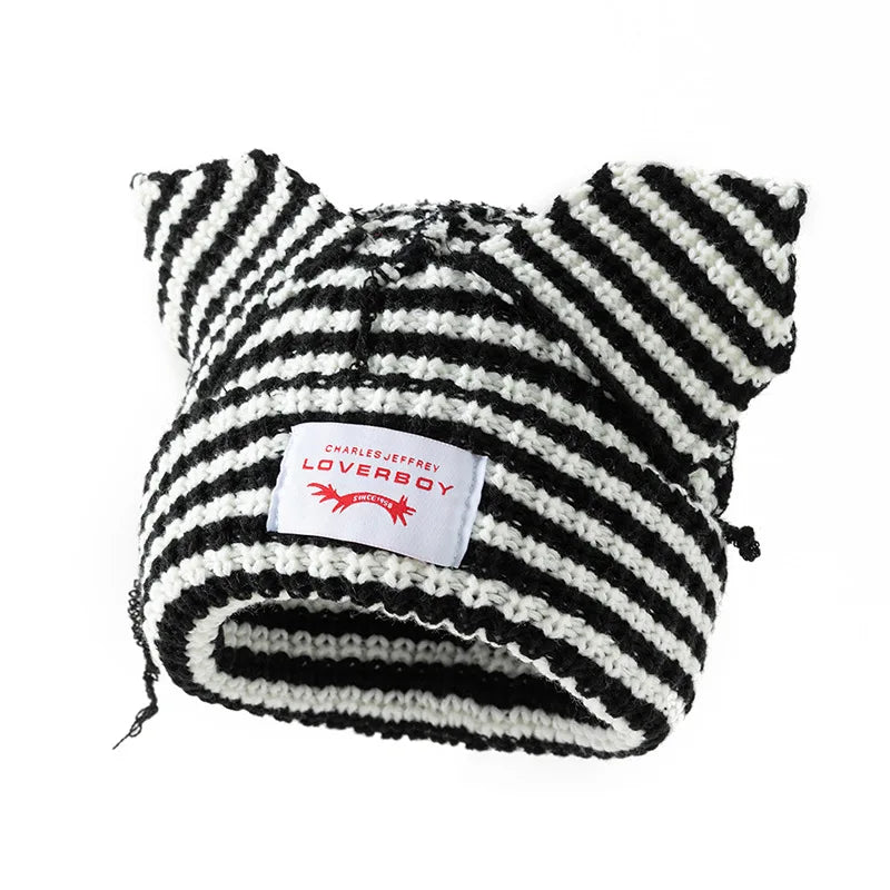 Winter Skullies Hat Unisex Cat Ear Hat Warm Crochet Knitted Hat Costume Beanie Hat Women Christmas Gift Hip-hop Cap Cold Hat