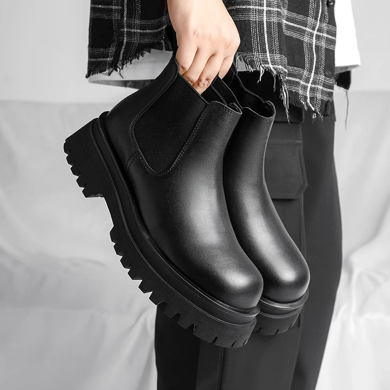 Men's Versatile Casual British Style Heightening Chelsea Boots, Paired with Trendy and Simple Ankle Boots for Outerwear.