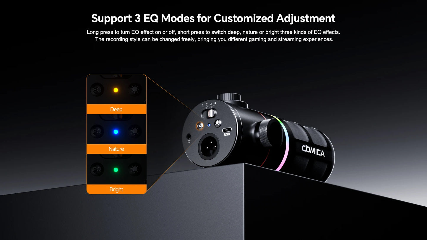 COMICA D10/D10 PRO RGB Cardioid USB/XLR Dynamic Desktop Gaming Mic Wired/Wireless Microphone for Streaming Interview Podcast