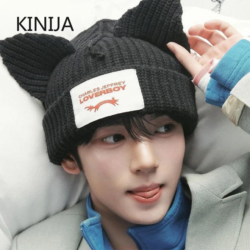 Winter Skullies Hat Unisex Cat Ear Hat Warm Crochet Knitted Hat Costume Beanie Hat Women Christmas Gift Hip-hop Cap Cold Hat