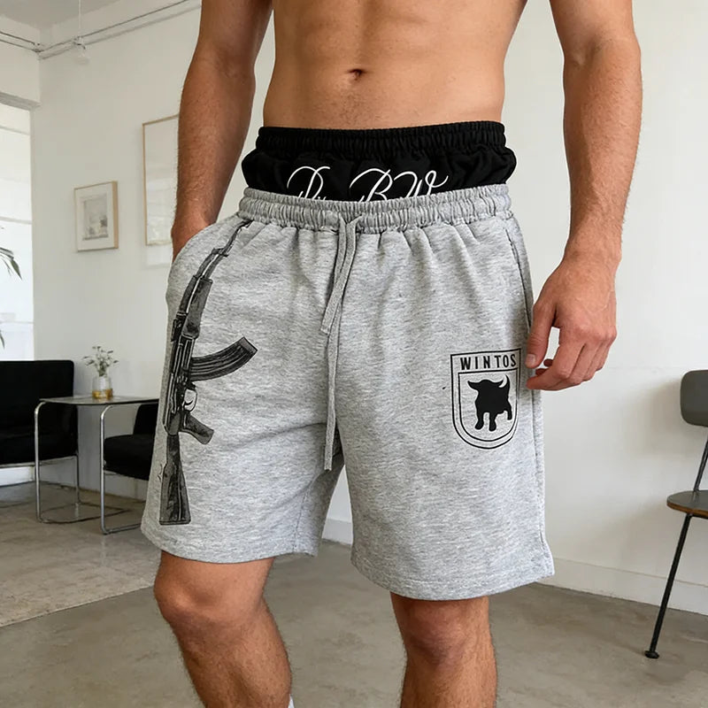 Summer Fashion Trend AK Printed Shorts Fake Two-Piece Double Waistband Casual Versatile Loose Five-Quarter Pants