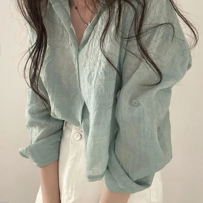 Trendy Shirt Blouse Simple Thin Pure Color Anti-UV Shirt Anti-fade Shirt Top Women Solid Color Sun Protection Shirt Streetwear