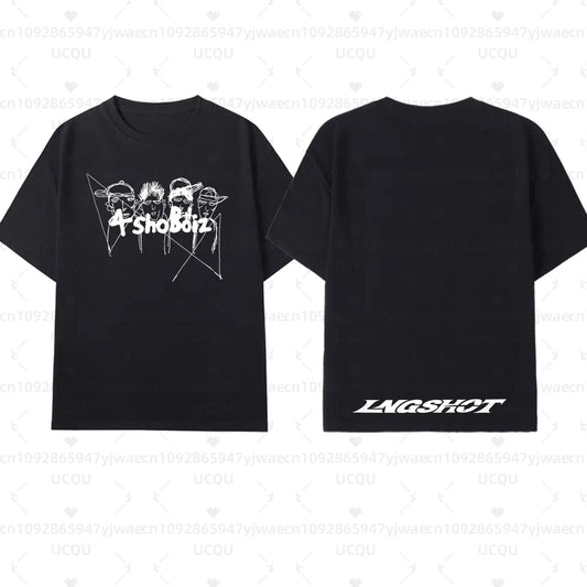 Men's Women's LNGSHOT Kpop Fashion Jay Park Same T-shirt High Quality Short Sleeve Tshirt Hip Hop Trend Plus Size Tops